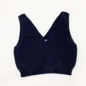 Cordera Womens Black V Neck Sleeveless Striped Knited Cropped Tank Top One Size